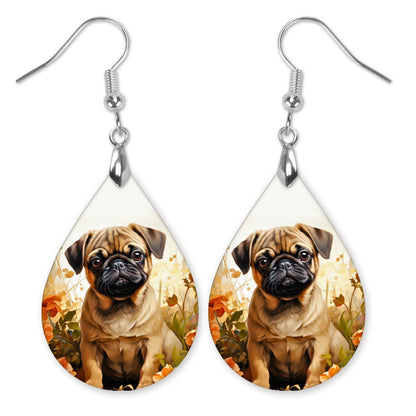 Pug Earrings – Fawn Pug Teardrop Dangle Earrings