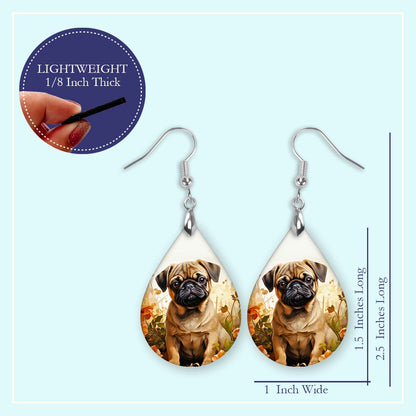 Pug Earrings – Fawn Pug Teardrop Dangle Earrings