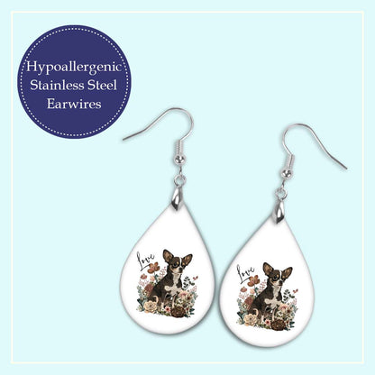 Chihuahua Earrings – Floral Love Dog Teardrop Earrings