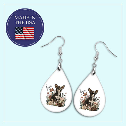 Chihuahua Earrings – Floral Love Dog Teardrop Earrings