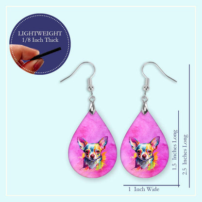 Chihuahua Earrings – Watercolor Dog Teardrop Dangles in Pink