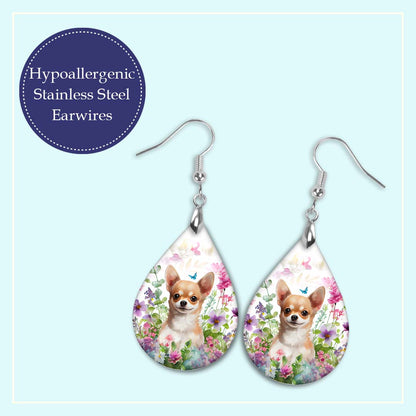 Chihuahua Earrings – Floral Garden Teardrop Dog Earrings