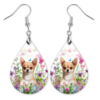 Chihuahua Earrings – Floral Garden Teardrop Dog Earrings