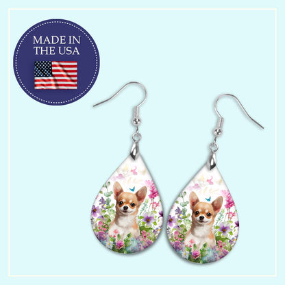 Chihuahua Earrings – Floral Garden Teardrop Dog Earrings