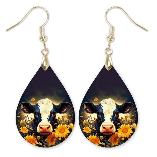 Cow Earrings – Handmade Lightweight Floral Teardrop Earrings in Two Sizes