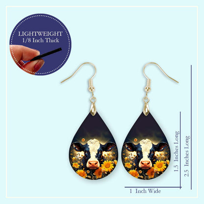 Cow Earrings – Handmade Lightweight Floral Teardrop Earrings in Two Sizes