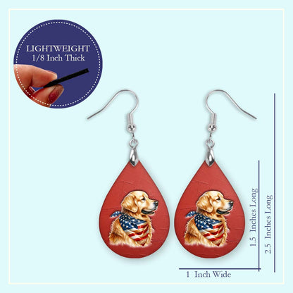 Patriotic Teardrop Earrings – Golden Retriever with USA Flag Bandana