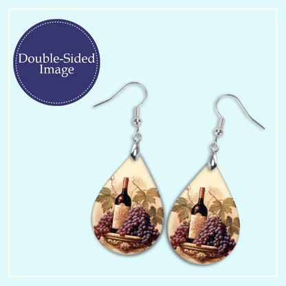 Wine Earrings – Grapes and Bottle Teardrop Dangles