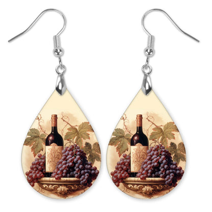Wine Earrings – Grapes and Bottle Teardrop Dangles