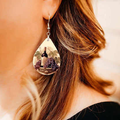 Wine Earrings – Grapes and Bottle Teardrop Dangles
