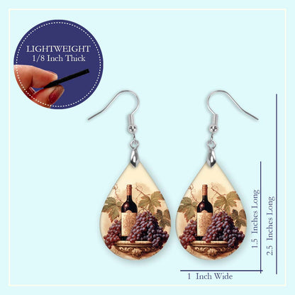 Wine Earrings – Grapes and Bottle Teardrop Dangles