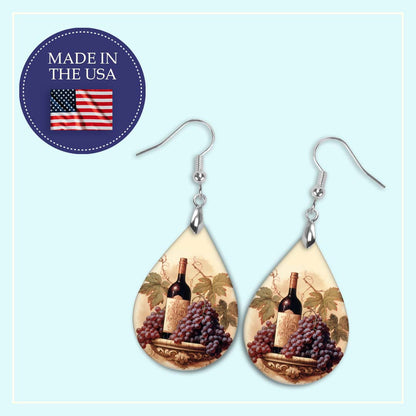 Wine Earrings – Grapes and Bottle Teardrop Dangles