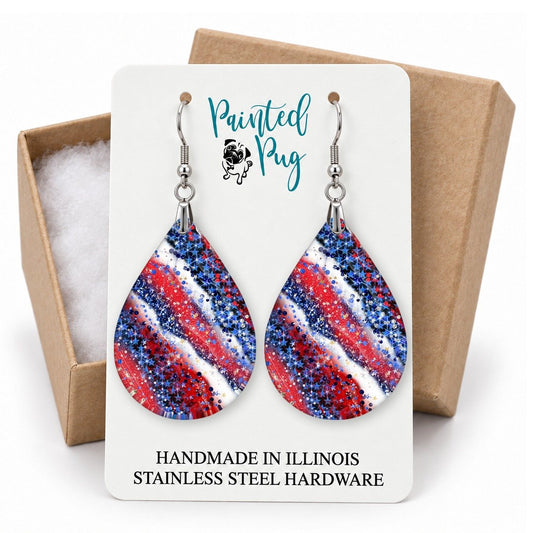 Red White and Blue July 4th Earrings gift box