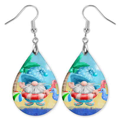Beach Gnome Teardrop Earrings – Summer Pool Float Earrings, Funny Vacation Jewelry