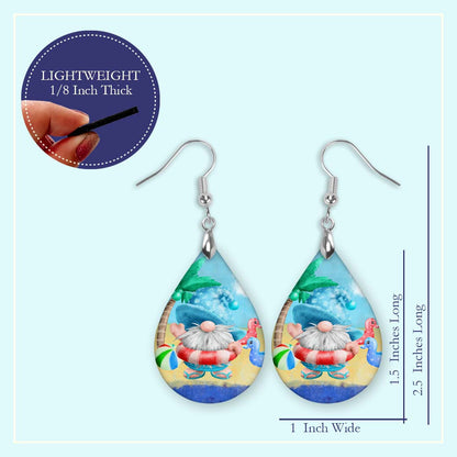 Beach Gnome Teardrop Earrings – Summer Pool Float Earrings, Funny Vacation Jewelry