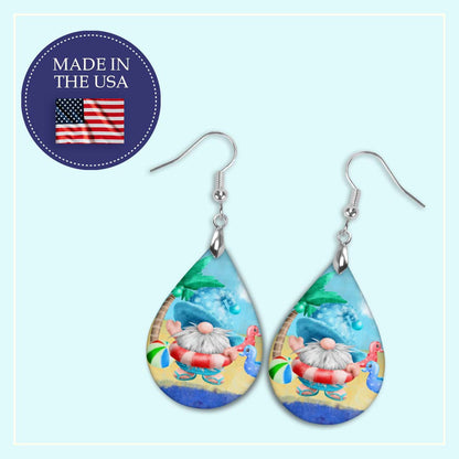 Beach Gnome Teardrop Earrings – Summer Pool Float Earrings, Funny Vacation Jewelry