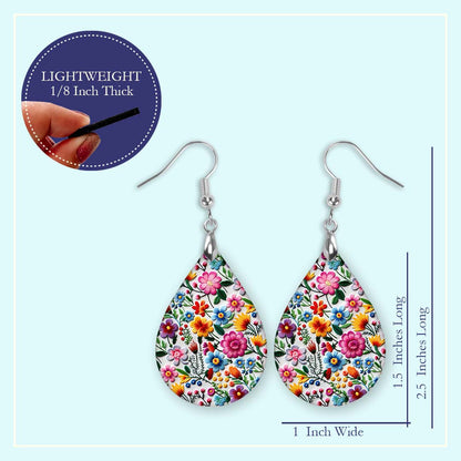 Colorful Floral Earrings – Mexican Embroidery Teardrop Dangles