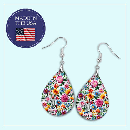 Colorful Floral Earrings – Mexican Embroidery Teardrop Dangles