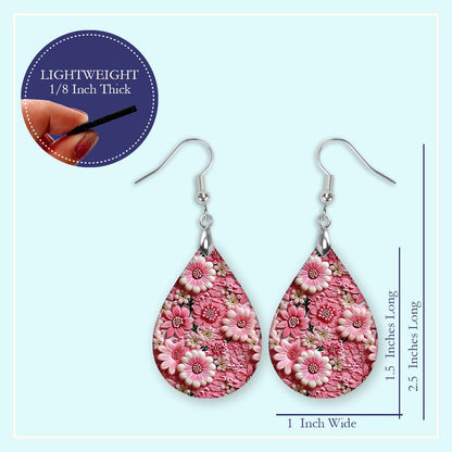 Pink Floral Earrings – Lightweight Teardrop Earrings