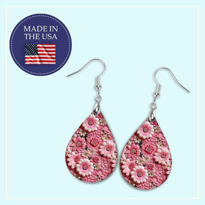 Pink Floral Earrings – Lightweight Teardrop Earrings