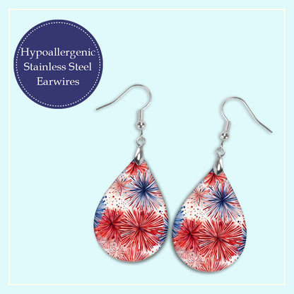 Patriotic Earrings – Red White Blue Fireworks Teardrop Earrings