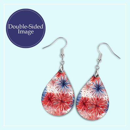 Patriotic Earrings – Red White Blue Fireworks Teardrop Earrings