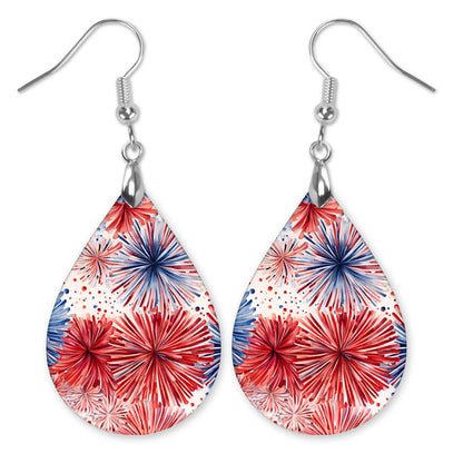 Patriotic Earrings – Red White Blue Fireworks Teardrop Earrings