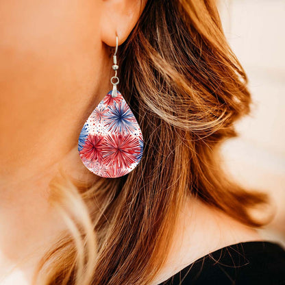 Patriotic Earrings – Red White Blue Fireworks Teardrop Earrings