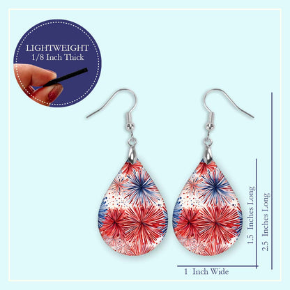 Patriotic Earrings – Red White Blue Fireworks Teardrop Earrings
