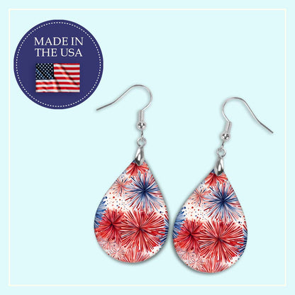 Patriotic Earrings – Red White Blue Fireworks Teardrop Earrings