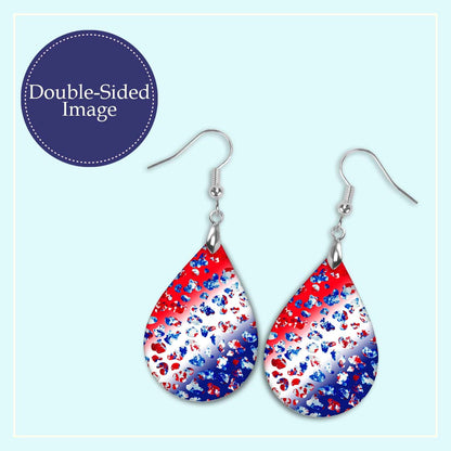 Patriotic Earrings – Red White Blue Leopard Print Teardrop Dangles