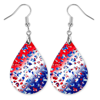 Patriotic Earrings – Red White Blue Leopard Print Teardrop Dangles