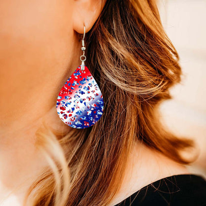 Patriotic Earrings – Red White Blue Leopard Print Teardrop Dangles