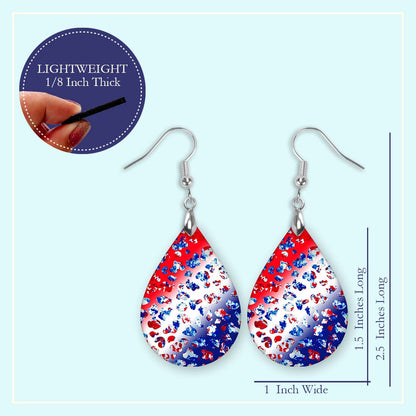 Patriotic Earrings – Red White Blue Leopard Print Teardrop Dangles