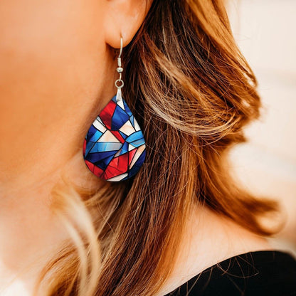 Stained Glass Teardrop Earrings close-up on model