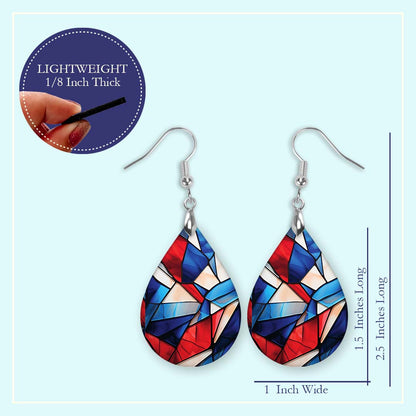 Patriotic Teardrop Earrings – Red White Blue Stained Glass Design