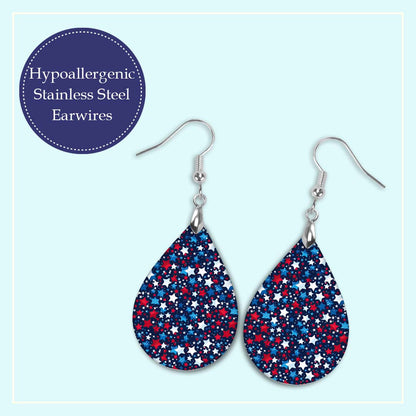 Patriotic Teardrop Earrings – Red White Blue Star Design