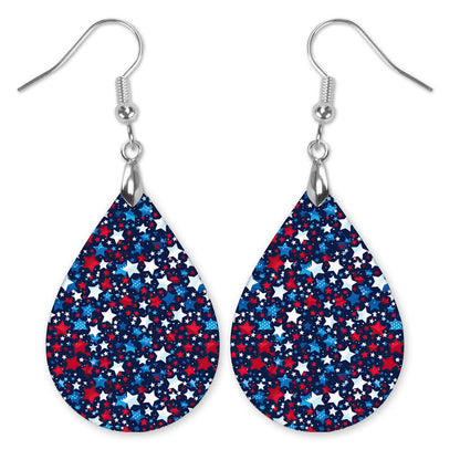 Patriotic Teardrop Earrings – Red White Blue Star Design
