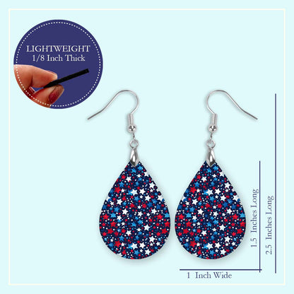 Patriotic Teardrop Earrings – Red White Blue Star Design