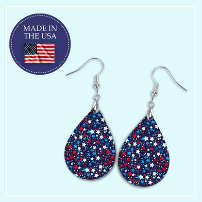 Patriotic Teardrop Earrings – Red White Blue Star Design