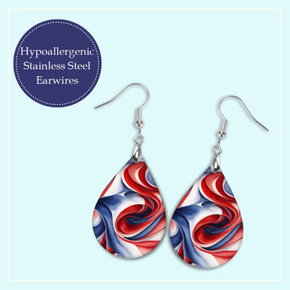 Patriotic Teardrop Earrings – Red White Blue July 4th Dangles