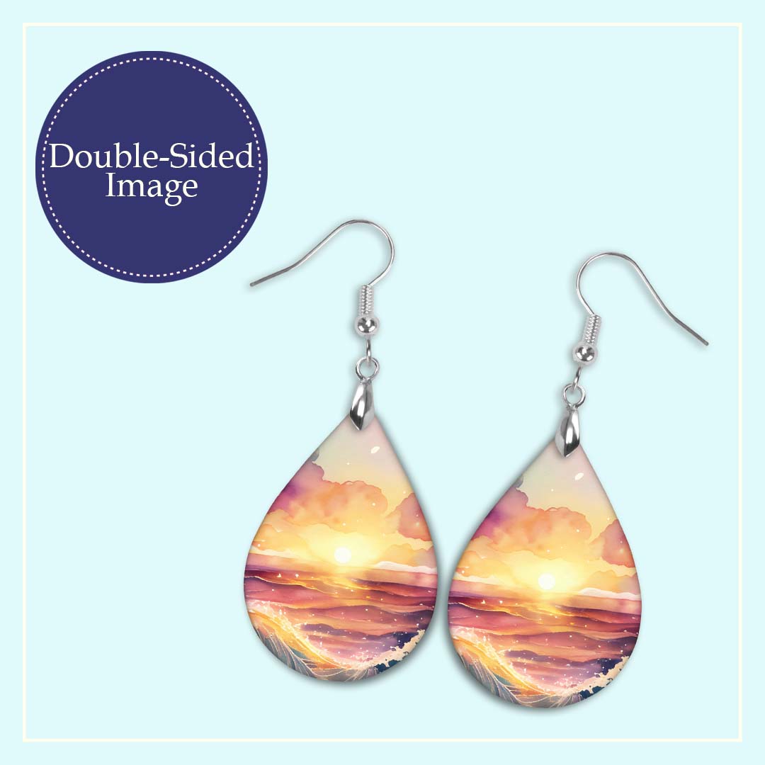 Beach Sunset Teardrop Earrings – Lightweight Ocean Sunset Dangles