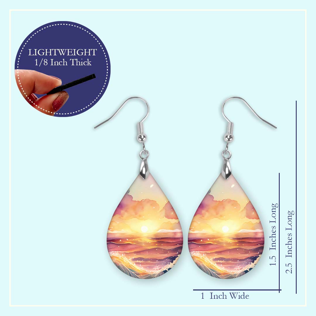 Beach Sunset Teardrop Earrings – Lightweight Ocean Sunset Dangles