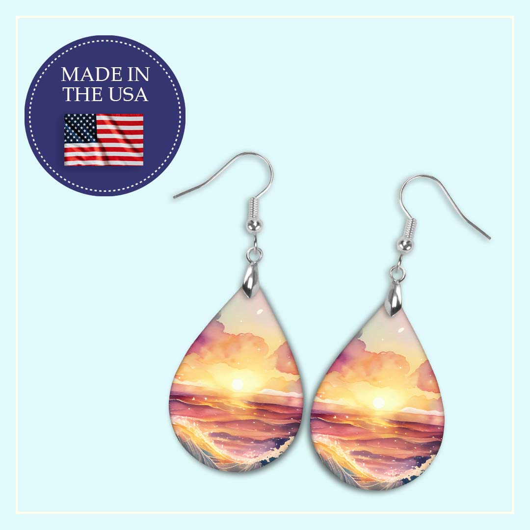 Beach Sunset Teardrop Earrings – Lightweight Ocean Sunset Dangles