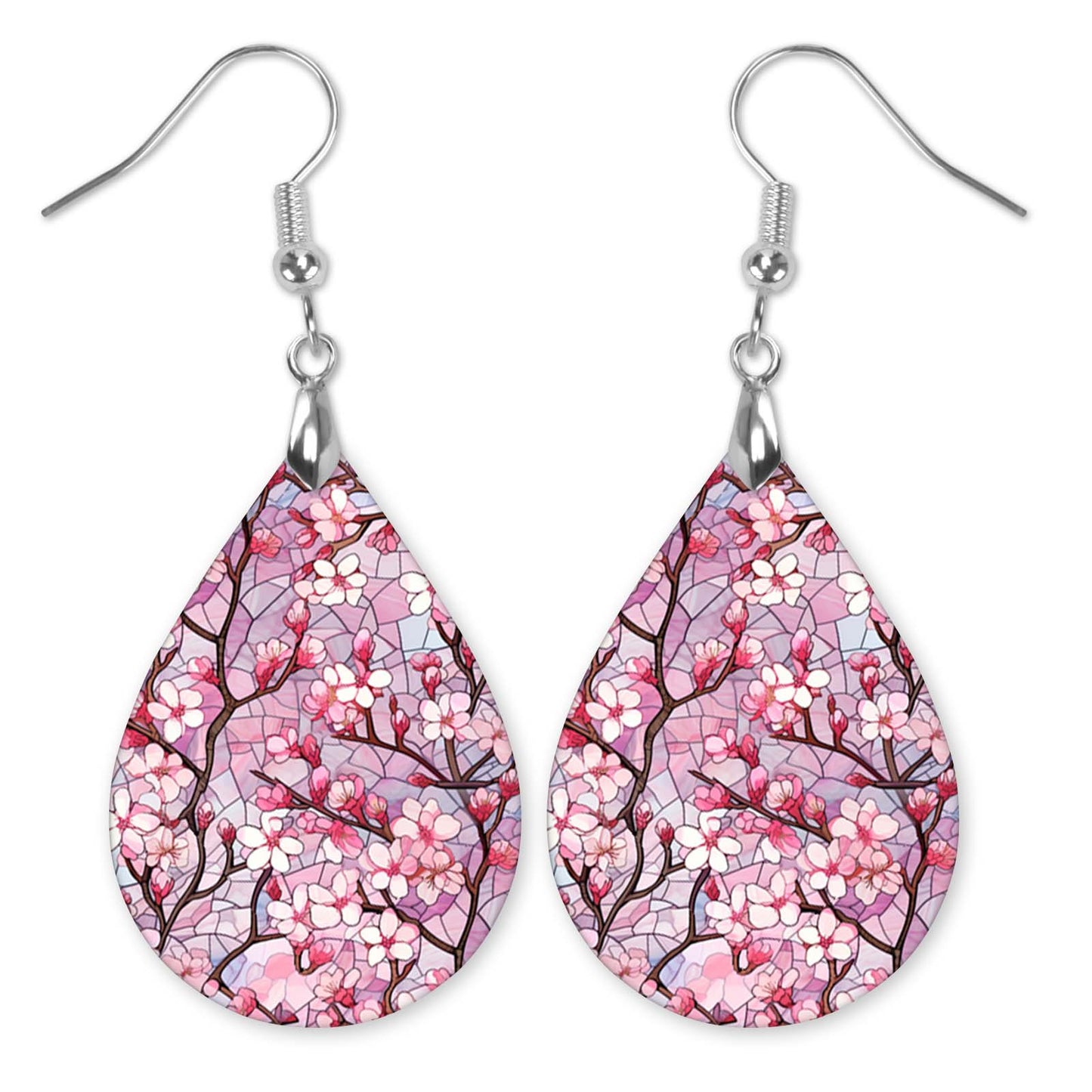 Pink Cherry Blossom Teardrop Earrings – Lightweight Spring Floral Dangles