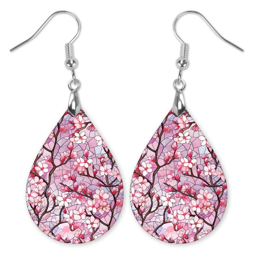 Pink Cherry Blossom Teardrop Earrings – Lightweight Spring Floral Dangles