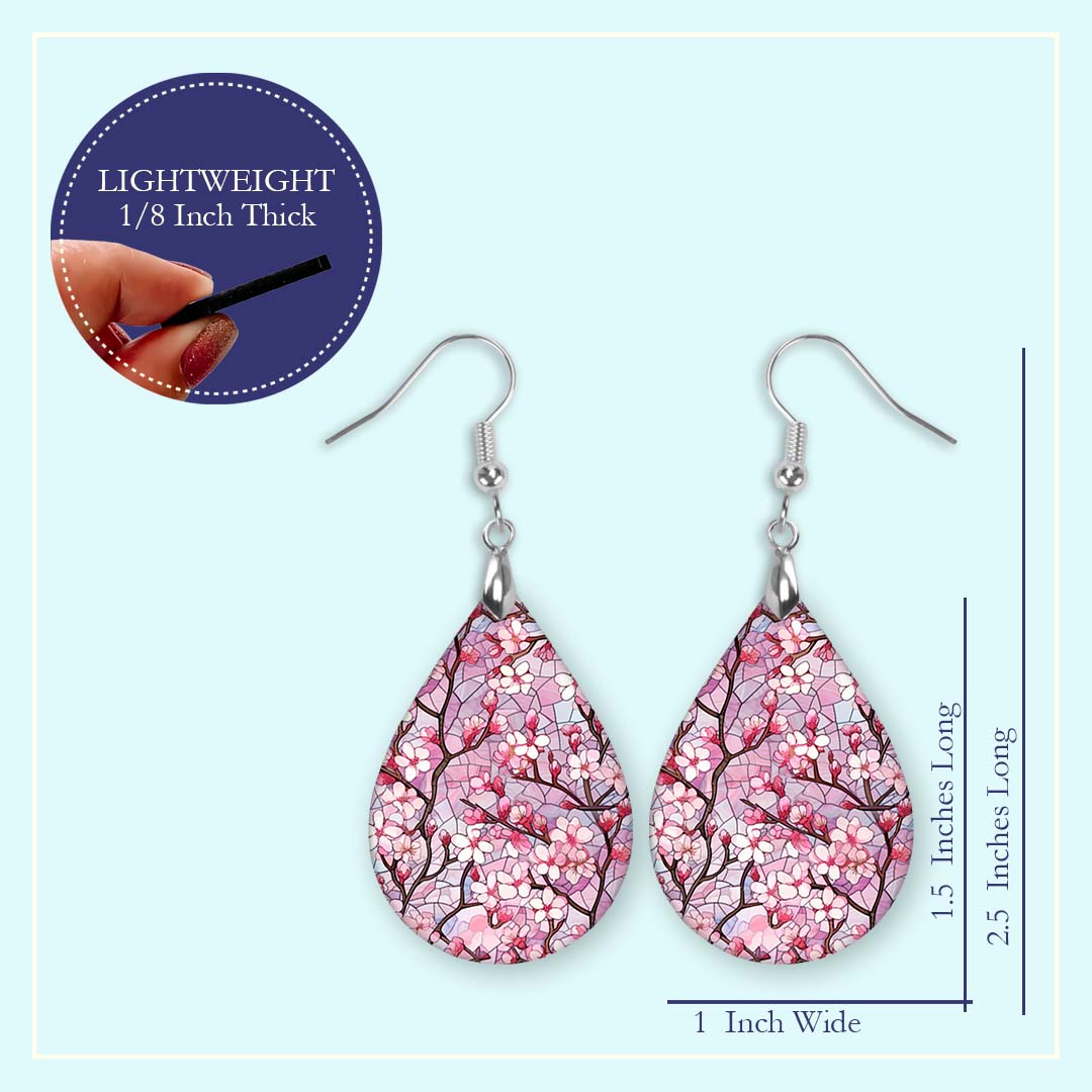 Pink Cherry Blossom Teardrop Earrings – Lightweight Spring Floral Dangles