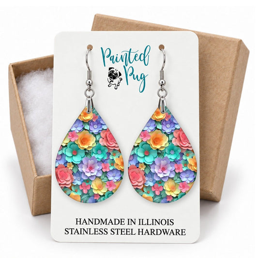 Paper Flower Teardrop Earrings gift box