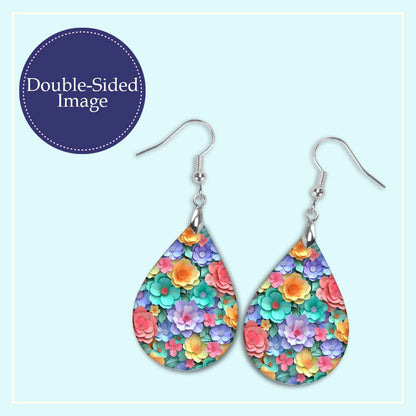 Colorful Paper Flower Teardrop Earrings – Handmade Statement Dangles