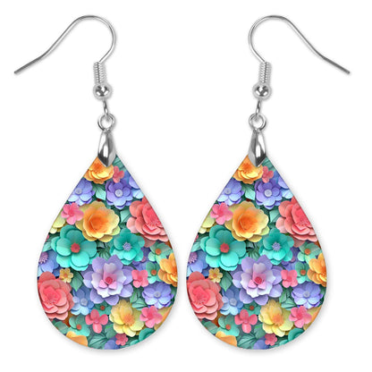 Colorful Paper Flower Teardrop Earrings – Handmade Statement Dangles